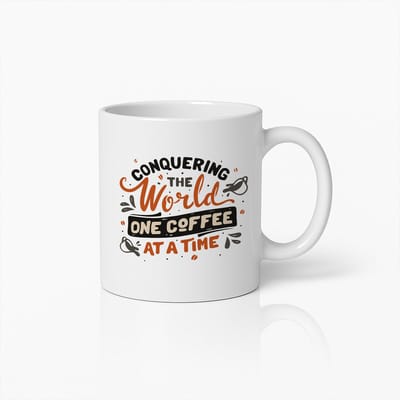 Conquering the World One Coffee at a Time Mok 330ml – Inspirerende Koffiebeker Cadeau voor Koffieliefhebbers, Vrienden & Collega’s