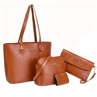 Bovista Handtas Dames - Schoudertas - School - Shopper - Schooltas - Werktas - 4-Delige Set - Lichtbruin