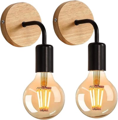 Retro wandlamp 2-pack Vintage houten industriële decoratie voor woonkamer slaapkamer