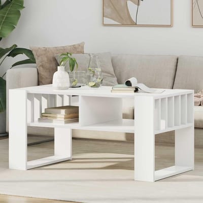 Salontafel Rechthoekig - Moderne Houten Tafel - Woonkamer Inrichting - Met Opbergplanken - 80 cm Lengte - Wit