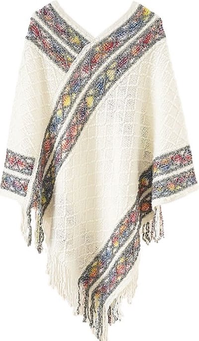 N3 Collecties Nieuwe Dames Losse Truien Gebreide Sjaal Etnische Stijl Kwast Capes Poncho's-Wit