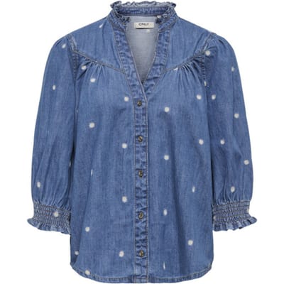 ONLY - ONLRAYA DAISY EMB 3/4 SHIRT DNM AKM Dames Denim Blouse
