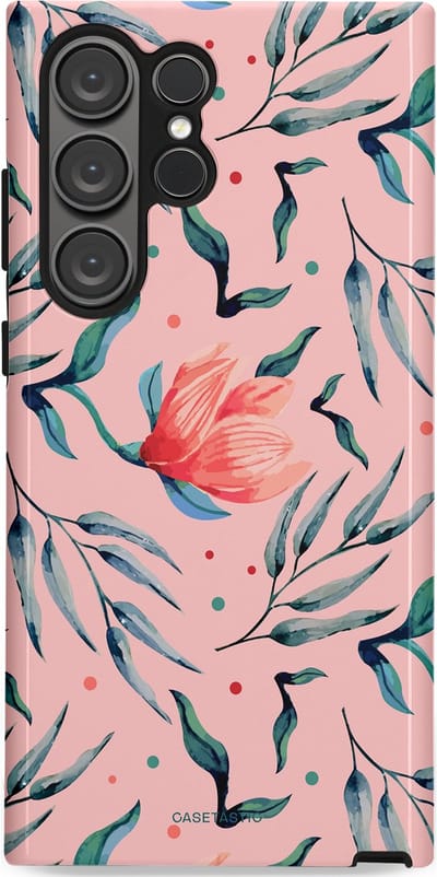Casetastic hoesje geschikt voor Samsung Galaxy S23 Ultra - Dubbellaagse bescherming - Roze Bloemen en Takken - Fashion Case - Lichtroze Zilver Perzik