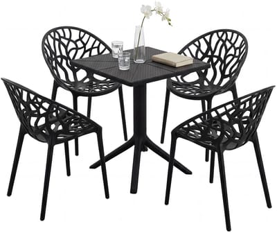CLP Neriva Tuinmeubelset - 4 stoelen - vierkante tafel - weerbestendige balkonset - voor terras en tuin - zwart