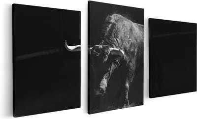 Artaza Canvas Schilderij Drieluik Stier In De Arena - Zwart Wit - 120x60 - Foto Op Canvas - Canvas Print