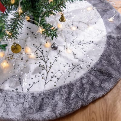 Grote Pluche Patchwork Kerstboomrok van 120 cm, Zilveren Neppels voor Binnen Decoratie tijdens de Winterse Feestdagen