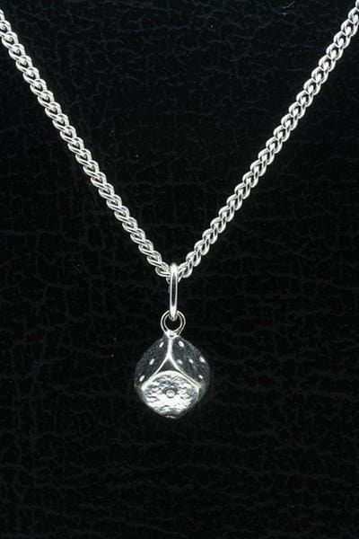 Zilveren Dobbelsteen ketting hanger - middel