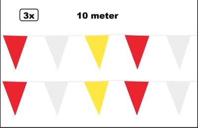 3x Vlaggenlijn Rood/wit/geel 10 meter – Geleverd in doosje ivm beschadigen- Landen festival thema feest vlaglijn verjaardag fun party