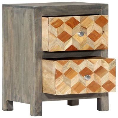 vidaXL - Nachtkastje - 40x30x50 - cm - massief - mangohout - grijs
