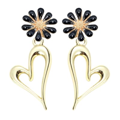 Clip oorbellen -zwart -emaille -Daisy- goudkleurig -hart- geen gaatje- Charme Bijoux