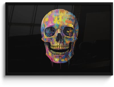 Poster in lijst - Fotolijst 90x60 cm - Posters - Penseelstreken - Schedel - Kleurrijk - Abstract - Posterlijst zwart - Decoratie - Wanddecoratie woonkamer - Muurdecoratie slaapkamer