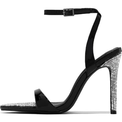Elegante Feestsandalen Dames Bruiloft Banketschoenen Sexy Kristal Strass Puntneus Stripper Hoge Hakken Goud Sandalias 41 zwart
