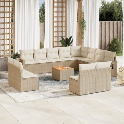 vidaXL - 13-delige - Loungeset - met - kussens - poly - rattan - beige