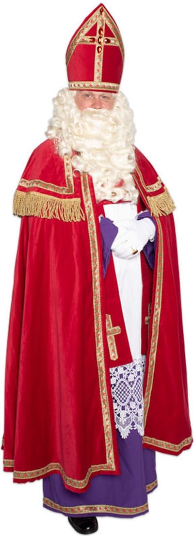 Sinterklaas kostuum katoenfluweel met koker mijter - volwassenen - Sint Nicolaas verkleedkleding - Luxe versie