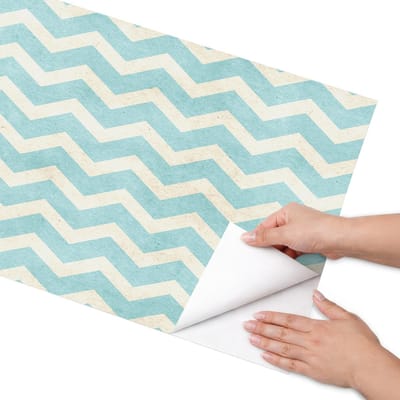 Coloray Meubel Wrap Folie - Blauw Meubelfolie - 50x100 cm - Meubelfolie Zelfklevend Zigzagpatroon - Wrapfolie Keuken - Retro Meubelfolie - Decoratiefolie - Tafeldecoratie - Achtergronden en patronen