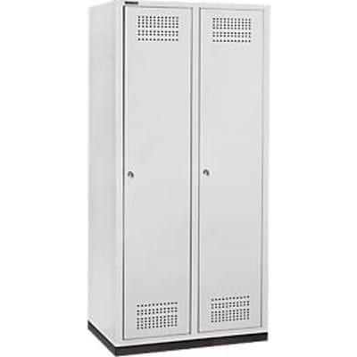 Schäfer Shop Genius Kledinglocker met fitting, 2 compartimenten, 400 mm compartimentbreedte, cilinderslot, lichtgrijs/lichtgrijs