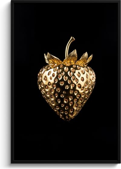 Fotolijst inclusief poster - Posterlijst 80x120 cm - Posters - Aardbei - Goud - Zwart - Chrome - Foto in lijst - Keuken decoratie muur - Wanddecoratie accessoires - Muurdecoratie - Schilderijen