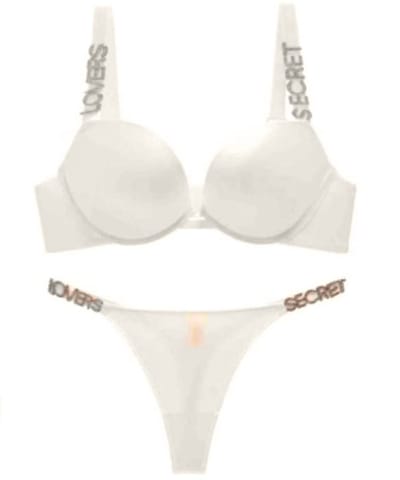 Beha set 20013 - Push up - Effen glanzend met steentjes - 90C Ecru wit