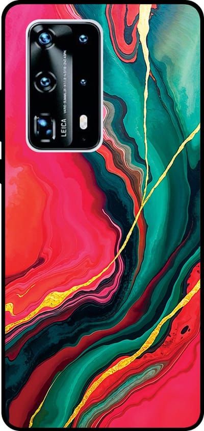 Smartphonica Telefoonhoesje Geschikt voor Huawei P40 Pro Plus met Rood Groen Marmer Opdruk - TPU Backcover Case Red Green Marble Design geschikt voor Huawei P40 Pro Plus