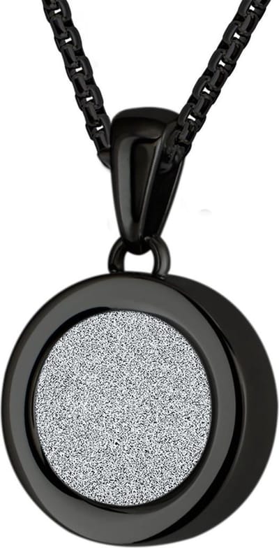 Quiges 12mm Mini Munt Hanger Zwart RVS Glans met Glitter Zilver Munt en Box Ketting Ankerketting 42-46cm