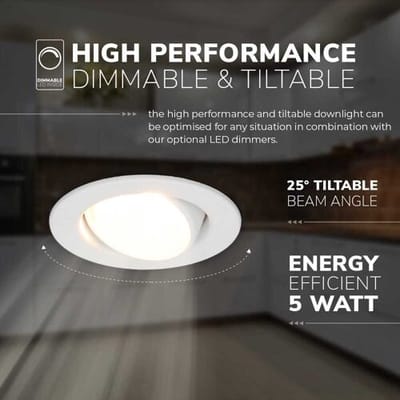 6x HOFTRONIC Malta - Kantelbare inbouwspot - LED - Rond zaagmaat 60-67mm - Zwart - Dimbaar - 5 Watt - 480 lumen - 230V - 2700K Extra warm wit - Plafondspots - Inbouwspot voor badkamer en buiten - 5 jaar garantie