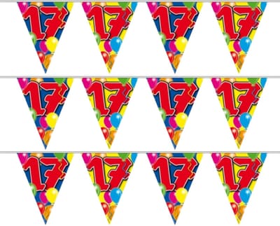 Folat Leeftijd vlaggenlijn - 3x - 17 jaar - 10 meter - verjaardag feest versiering - vlaggetjes