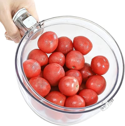 Wasbak met Zeef - Afgieter Kom - Salade Bereiden - Draaibare Inzet - 23x18x10.5 cm - Wit