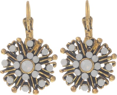 Behave - Oorhangers rond antiek goudkleur met witte melksteentjes - klassieke stijl