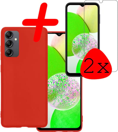 Hoesje Met 2x Screenprotector - Geschikt voor Samsung Galaxy A14 - Sterk & Shockproof - Back Cover - Siliconen Case - Telefoon Hoes - Rood
