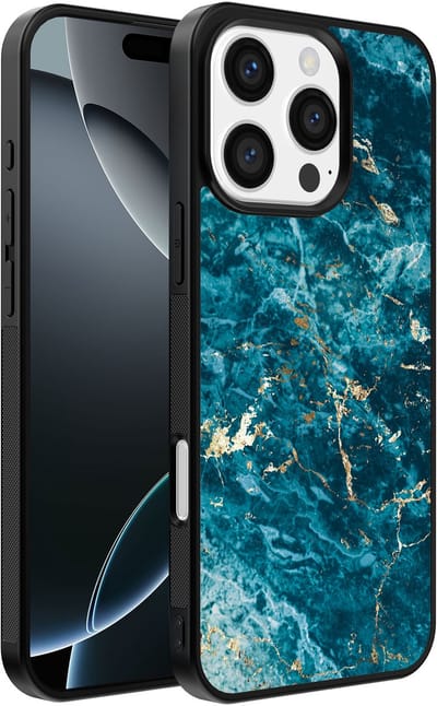 Smartphonica Telefoonhoesje Geschikt voor iPhone 16 Pro Max met marmer opdruk - TPU backcover case blue marble design - Blauw geschikt voor iPhone 16 Pro Max
