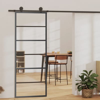 vidaXL - Schuifdeur - met - beslag - 76x205 - cm - aluminium - en - ESG-glas