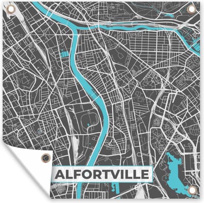 Tuin poster Alfortville - Frankrijk - Kaart - Plattegrond - Stadskaart - 200x200 cm - Tuindoek