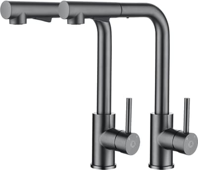 CECIPA max Keuken kraan - 2 stuks - Keukenkraan Met Uittrekbare Uitloop met 2 straalsoorten - Spoelkraan 360° draaibaar Mengkraan keuken grijs(Gun metal)