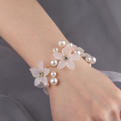 Mode Parel Strass Polsbloem Exquise Polsbloem Meisje Bruidsmeisje Bruids Bruiloft Vetersluiting Polsbloem Gala Armband