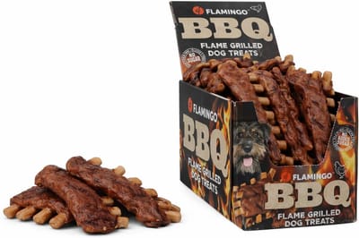 Hondensnack – Flamingo BBQ Rib met kip XL – glutenvrij & graanvrij – zonder toegevoegde suikers – rijk aan eiwitten – met kip, erwtenzetmeel & zoete aardappelmeel