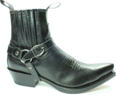 Sendra Boots 4674 Hilux Zwart Cowboy Western Korte Laarzen Heren Enkellaars Spitse Neus Beetje Schuine Hak Elastiek Sluiting Afneembaar Sierspoor Goodyear Welted Echt Leer Maat 44