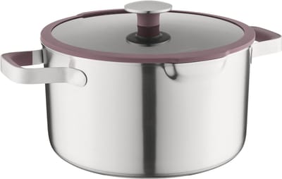 BergHOFF Home Elements Kookpan 26 cm - Rvs kookpot met deksel - Geschikt voor Inductie en Alle Warmtebronnen - PFAS-vrije-kasserol - Oven- en Vaatwasserbestendige pot - 7 L - Aubergine