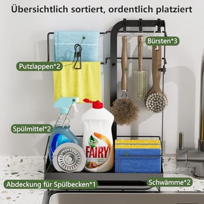 Spoelbak-organizer met afvoerpan en sponshouder - Ruimtebesparend keukenaccessoire