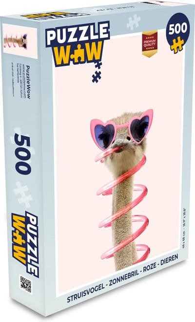 Puzzel Struisvogel - Zonnebril - Roze - Dieren - Legpuzzel - Puzzel 500 stukjes