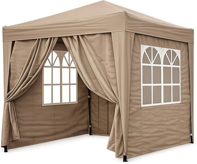 Pop-up Gazebo - Feesttent Vouwtent - Feestelijke Bijeenkomsten - Waterdicht Met Zijkanten - 2.5 x 2.5 m - Beige Bruin