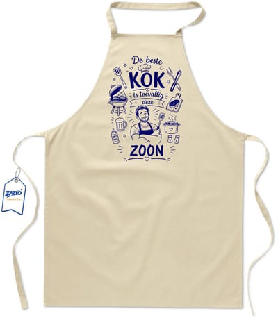 Basics - Unisex Schort - schort voor mijn zoon - keukenschort - BBQ schort - 65 x 90 cm - 100% katoen - De beste kok is toevallig deze zoon - ecru / kaki