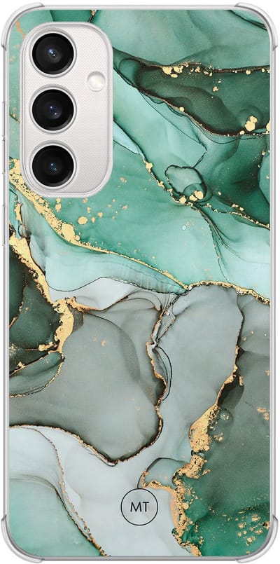Hoesje (shockproof) geschikt voor Samsung Galaxy S23 FE - Marble Design - Extra sterke case - TPU/polycarbonaat - Marmer - Grijs, Groen, Transparant