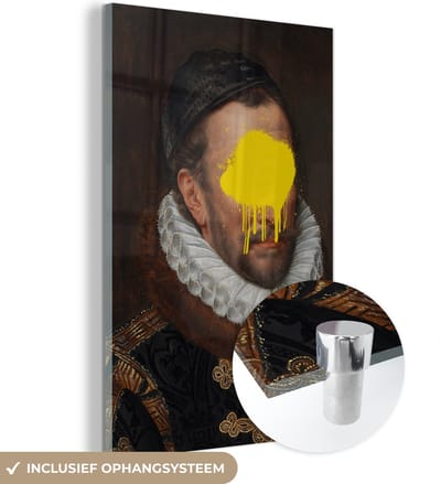 MuchoWow® Glasschilderij 40x60 cm - Schilderij acrylglas - Willem van Oranje - Adriaen Thomasz - Geel - Foto op glas - Schilderijen