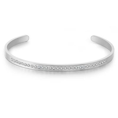 Twice As Nice Armband in edelstaal, open bangle met witte kristallen 6,5cm