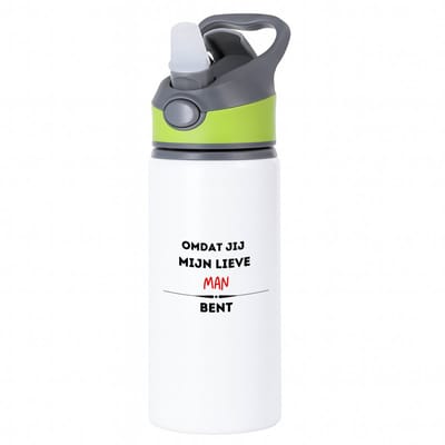 Hacebo® - omdat jij mijn lieve man bent waterfles met rietje groen - Vriend/vriendin - de liefste man - valentijnsdag - verjaardag - cadeautje voor vriendje - kado - geschenk - water fles - 650ML