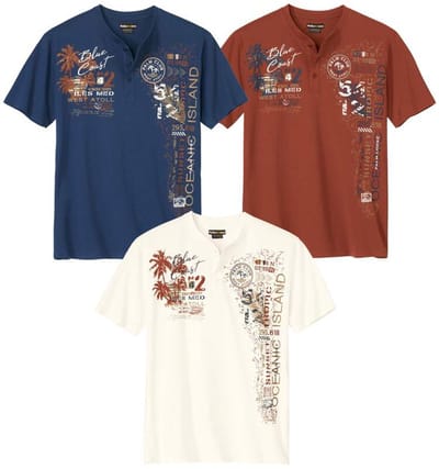 ATLAS FOR MEN - Set van 3 T-shirts met Tunesische hals - Heren - Verkrijgbaar in grote maten - M