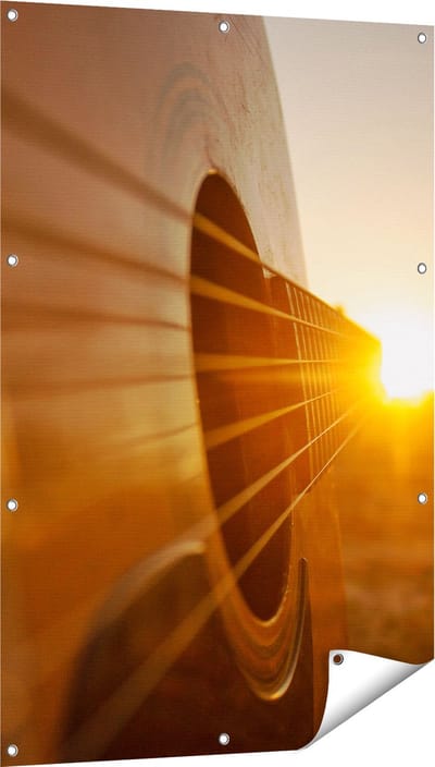 Gards Tuinposter Gitaar Spelen tijdens Zonsondergang - 80x120 cm - Tuindoek - Tuindecoratie - Wanddecoratie buiten - Tuinschilderij