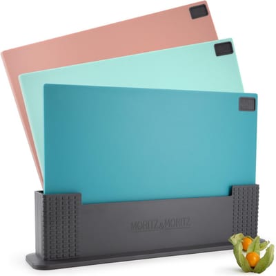 Moritz & Moritz Snijplankenset 3-delig met Standaard - Snijplanken Kunststof - BPA-vrij en Antislipvoetjes - 32 x 22 cm - Kleurrijk