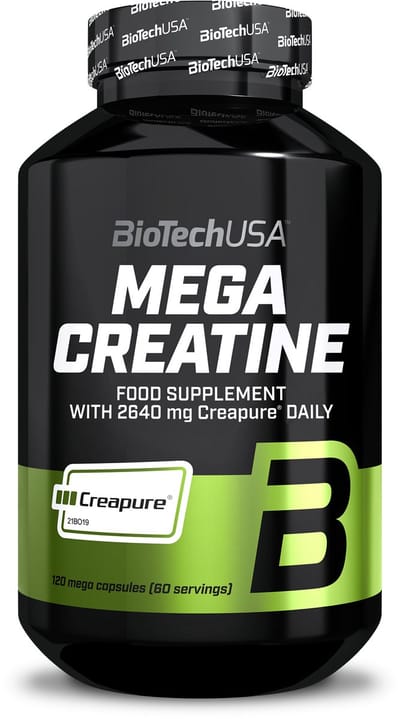 BioTechUSA Mega Creatine | Creapure® creatinemonohydraat | Capsules met hoge absorptie | Lactose- en glutenvrij | 60-daagse levering | Ideaal voor sporters en actieve volwassenen | 120 megacapsules