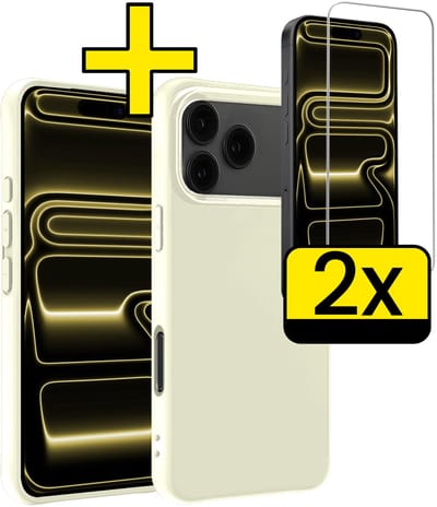 Hoesje - Met 2x Screenprotector - Geschikt voor Apple iPhone 17 Pro - Sterk & Shockproof - Back Cover - Siliconen Case - Telefoon Hoes - Telefoonhoesjes - Wit